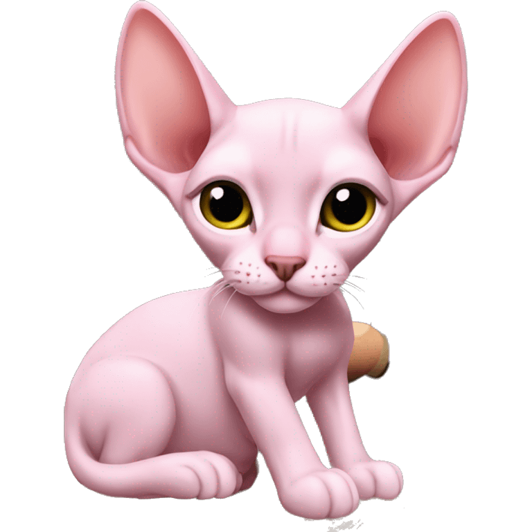 Pink sphinx cat uses new airpods emoji