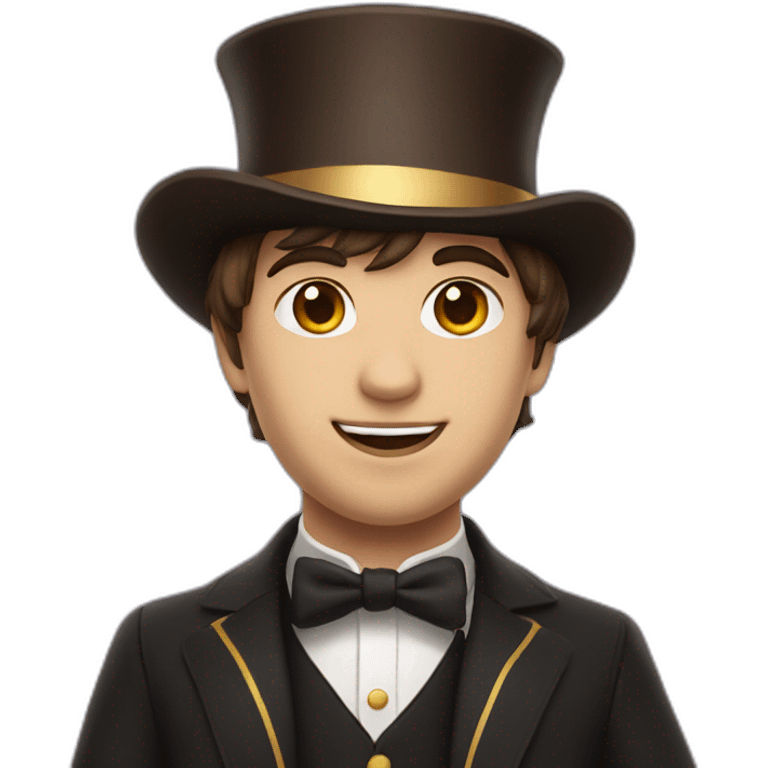 magician with side bangs, short and brown hair with magician hat emoji