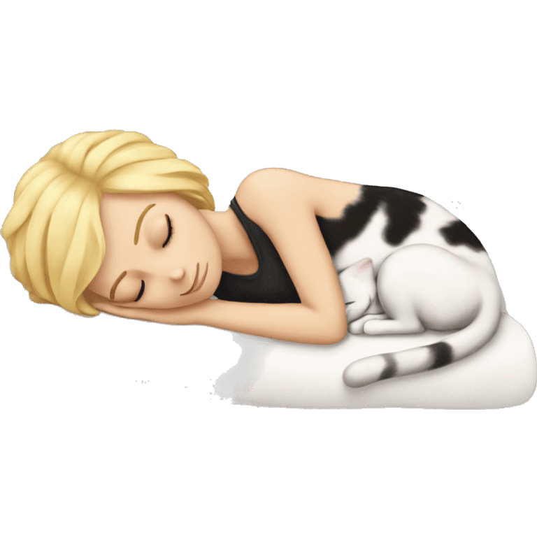 Blonde haired white girl sleeping with a calico cat emoji