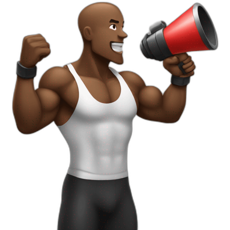 black bodybuilder with megaphone speaking emoji