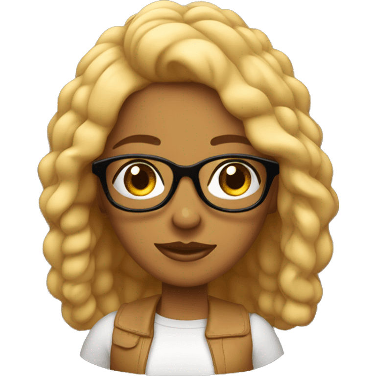 chica piel canela clara con pelo negro corto y lentes emoji