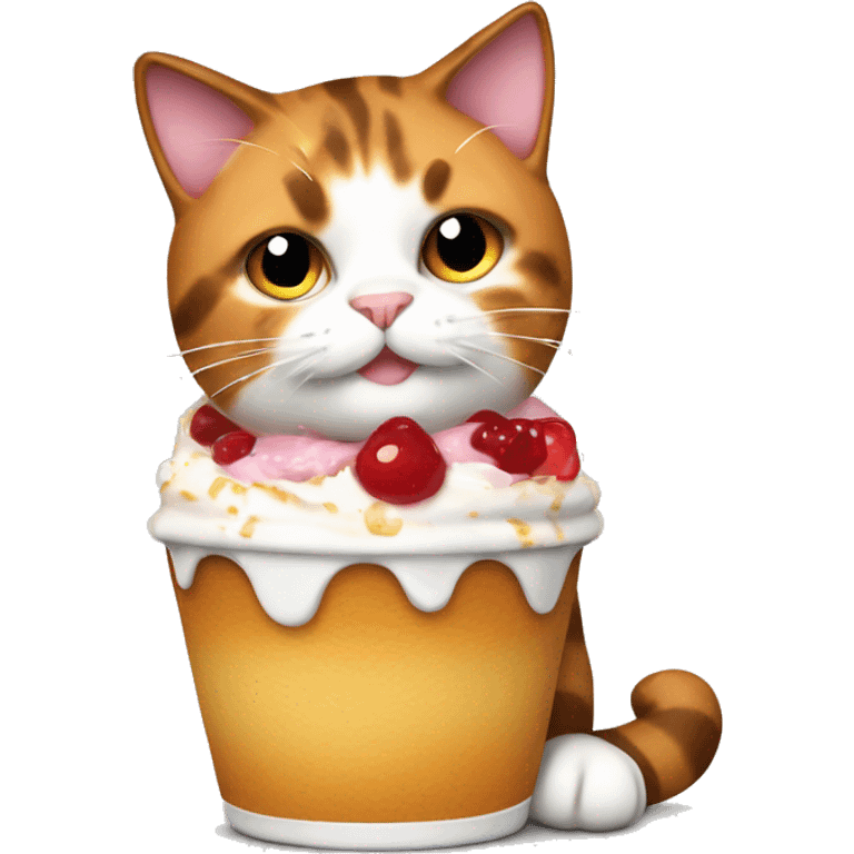 Realistic Fat calico cat with sundae emoji