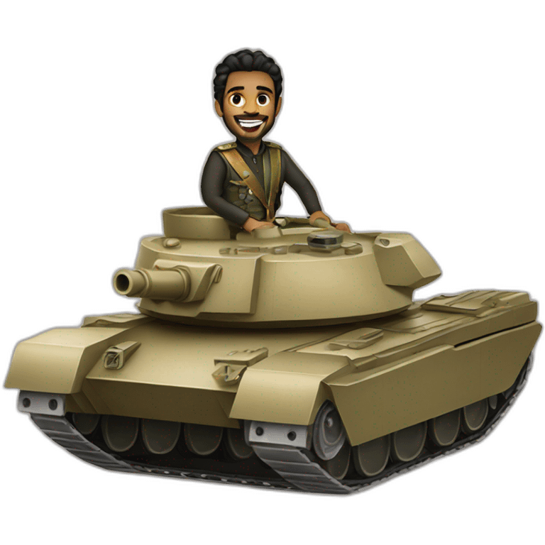 Prince from Saudi Arabia riding on a tank, smiling emoji