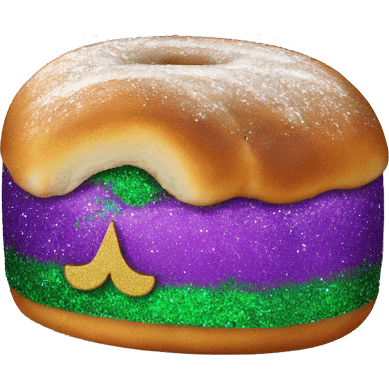 Realistic isolated cinamon roll Mardi Gras King Cake with glitter icing. emoji