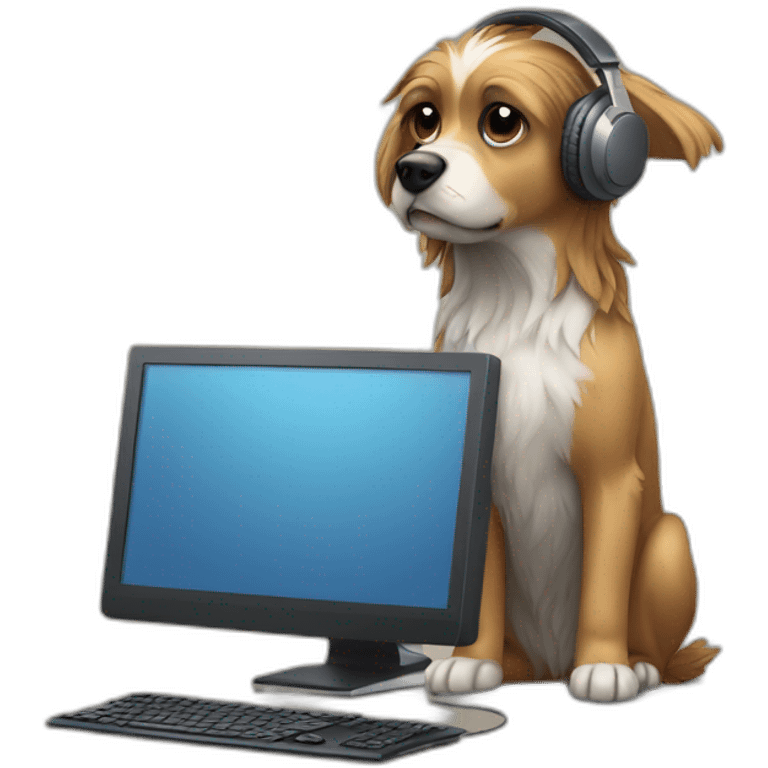 griffon dog in headphones at the computer emoji