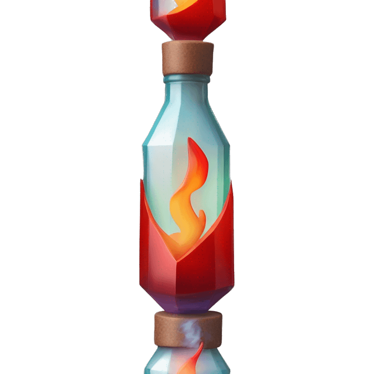 flame in a bottle sculpture symbolizing Sagittarius with a geometric, faceted design. The symbol is standing upright with angular and disney features. The vibrant red flame colors highlights the sharp edges and planes. emoji