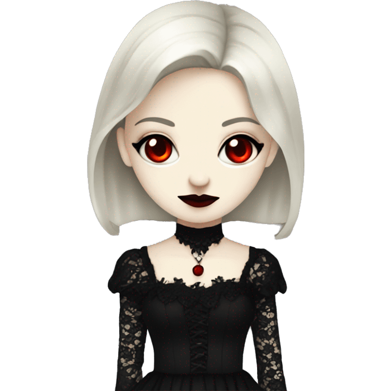 Emo vampire lady with pale skin and red eyes with black lace dress  emoji