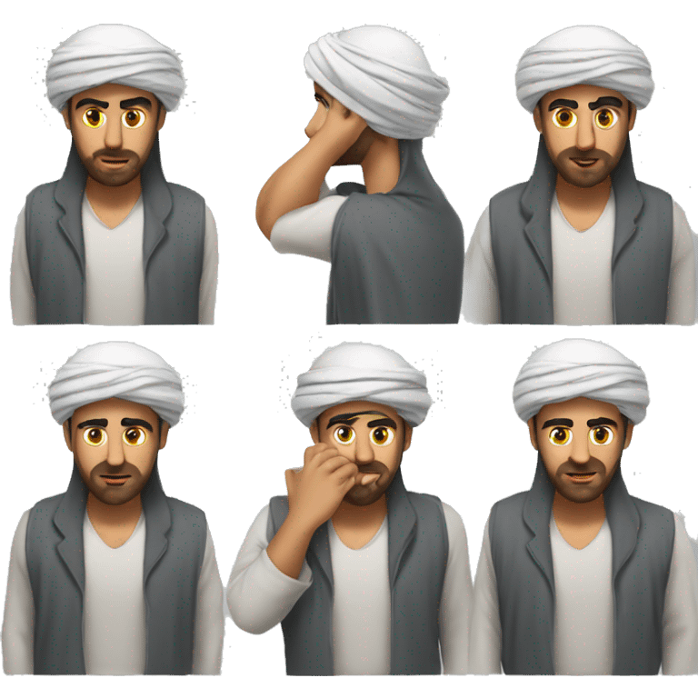 Arab holding his head photorealistic serious emoji