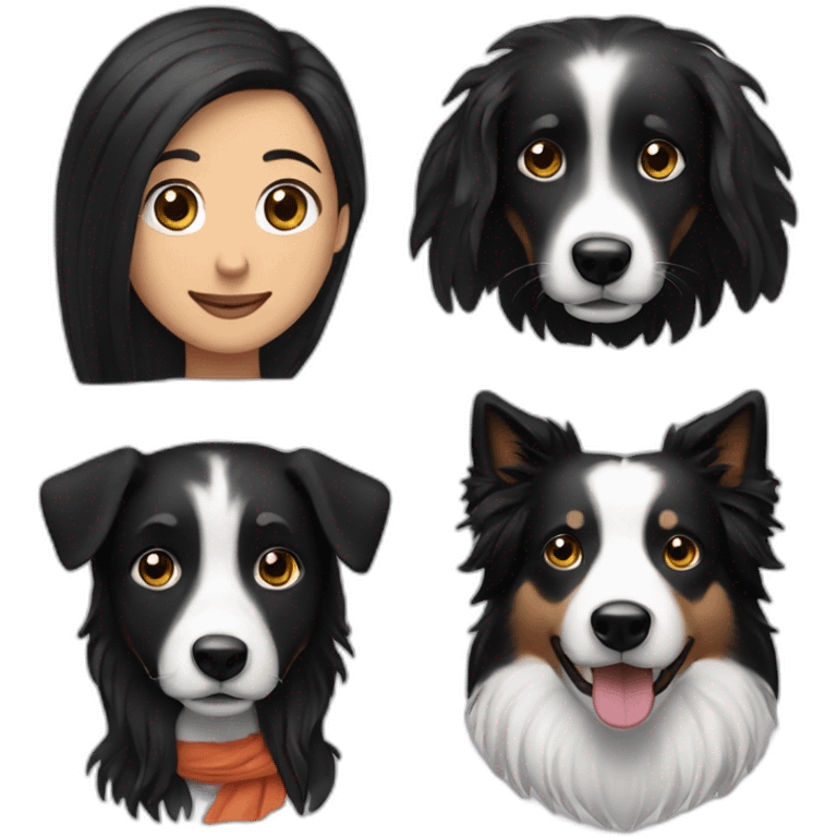 man, "long black hair woman" and small black border collie emoji