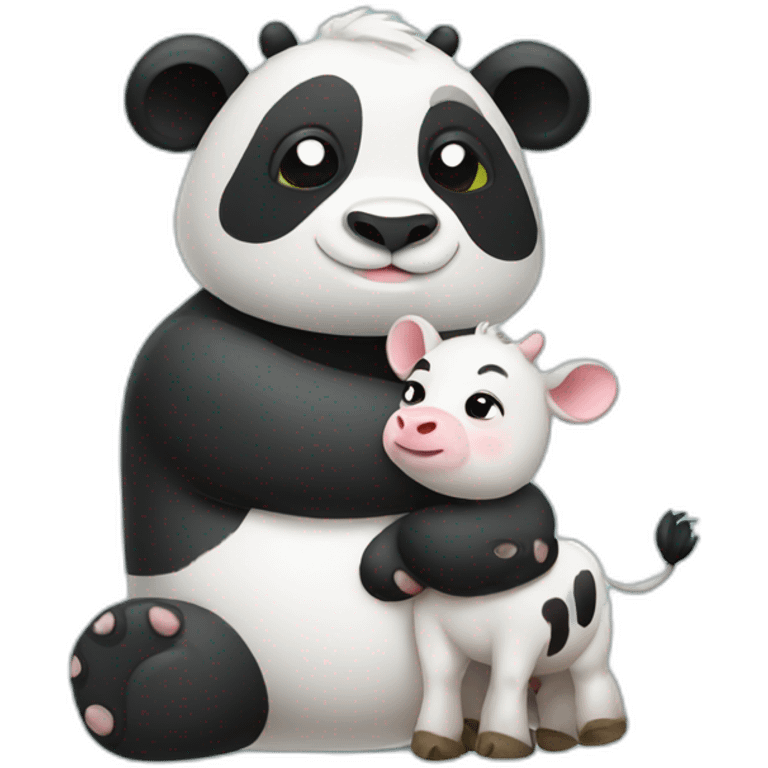 Panda and cow cuddling emoji