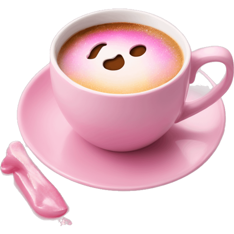 beautiful pink manicure on the background of a mug of coffee emoji