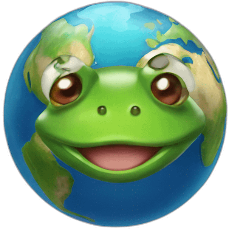 planet Earth with a cartoon saluting frog face emoji