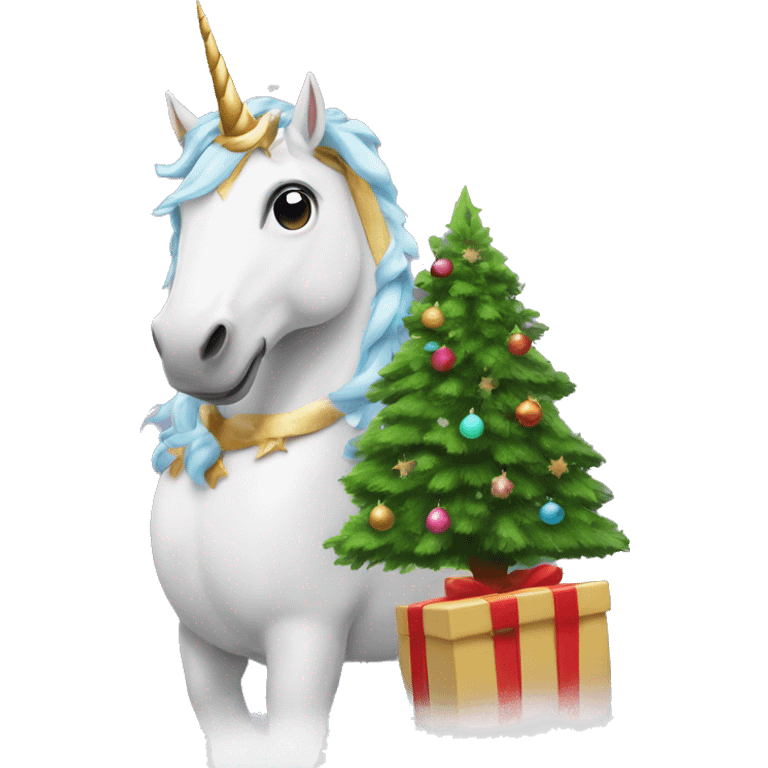 Unicorn with christmas tree  emoji