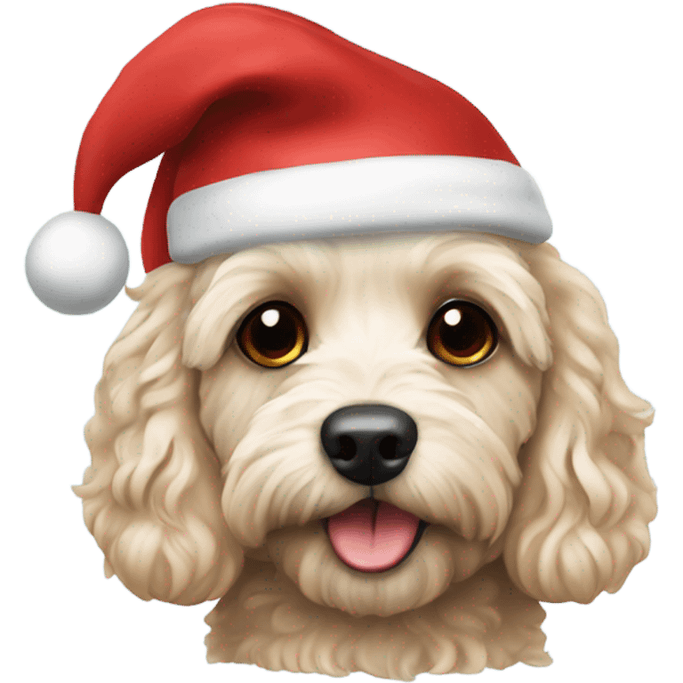 Cockerpoo wearing Santa hat emoji