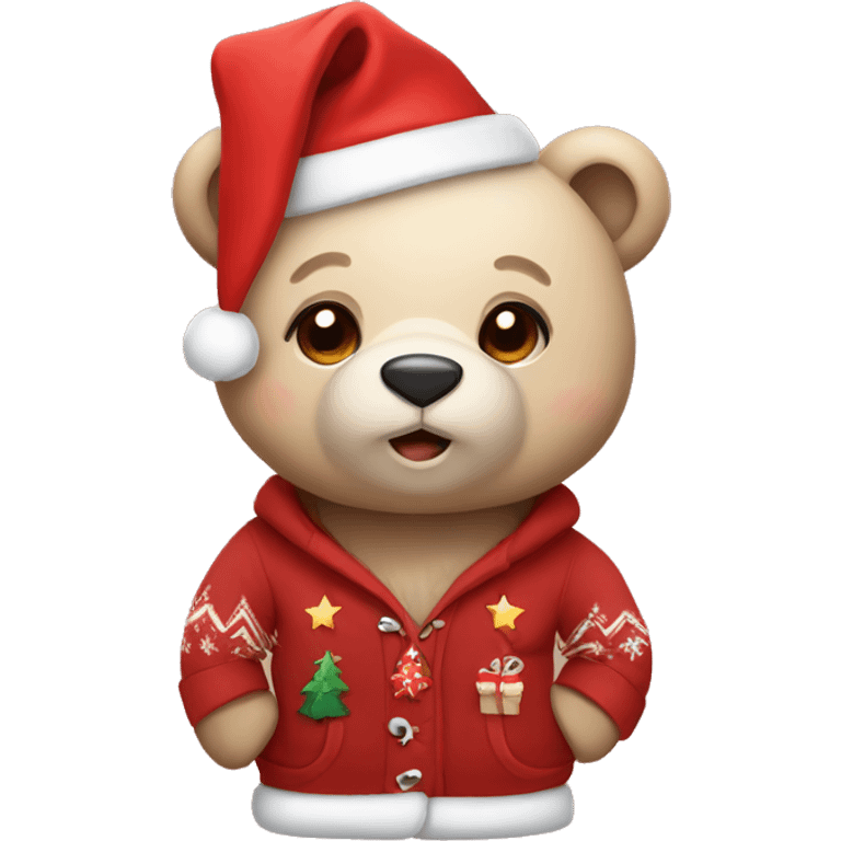 Cute bear with christmas clothes emoji