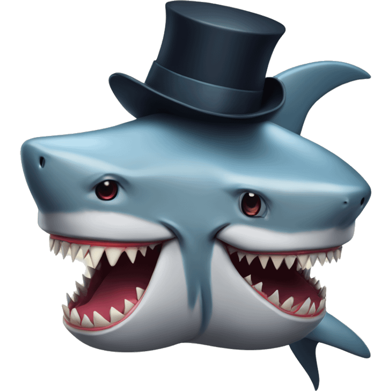 shark wearing top hat with vampire teeth emoji