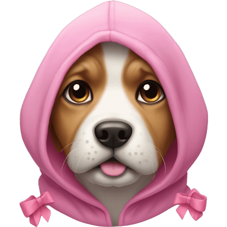 dog wearing hoodie with pink bow emoji