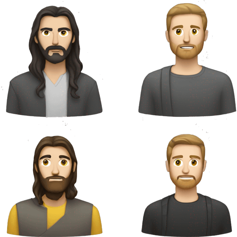 Grey temple dark brown hair and  thin face white guy with yellow eyes and a brown beard emoji