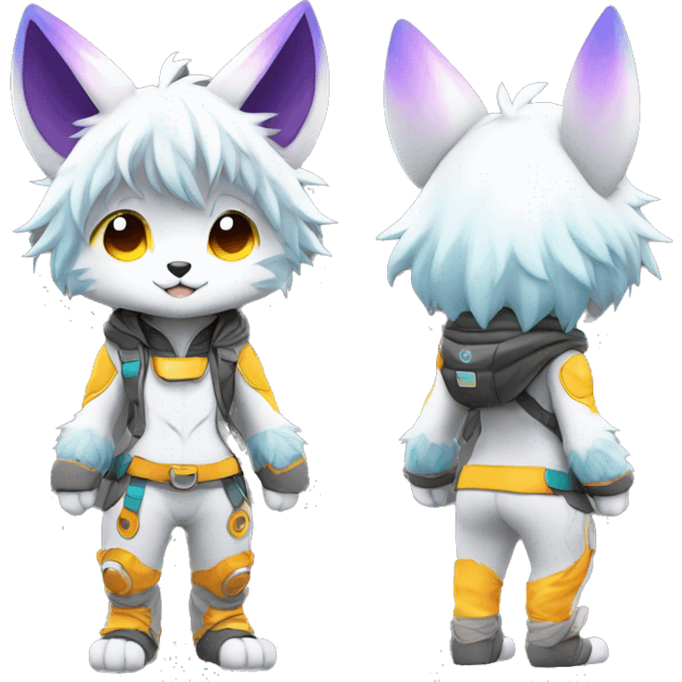 shiny, colorful, gradient, Kemono-style, Chibi, Anthro-Fur-Sona-Fakémon, techwear, Full Body emoji