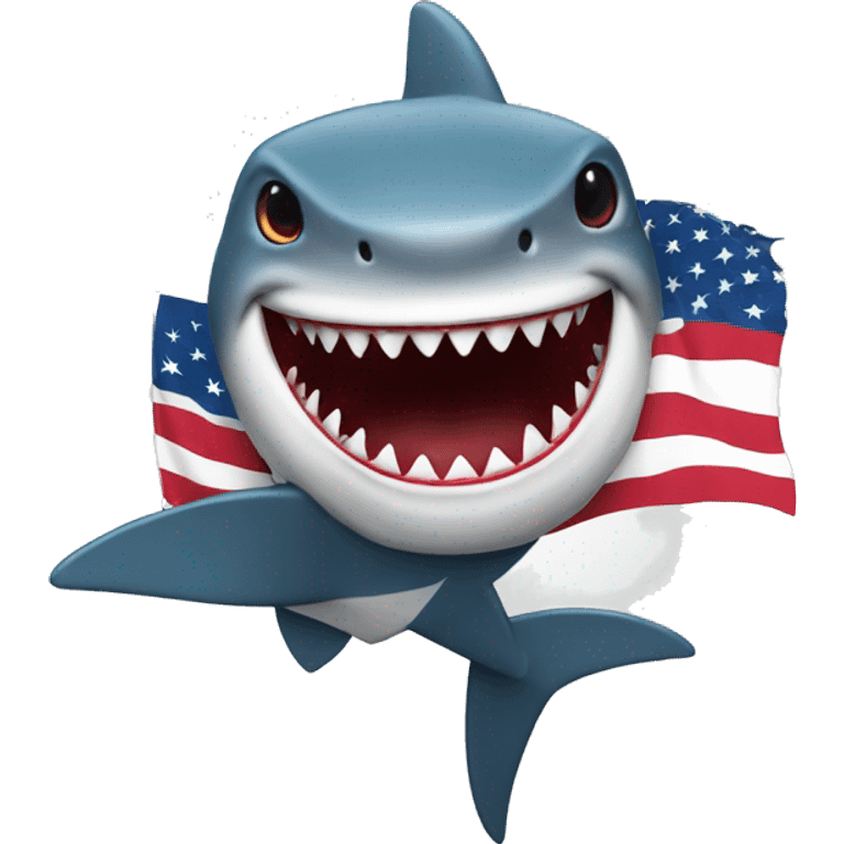 a shark with a creepy smile and holding the ohio flag. emoji