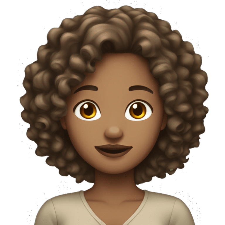 woman light brown skin long dark curly hair emoji