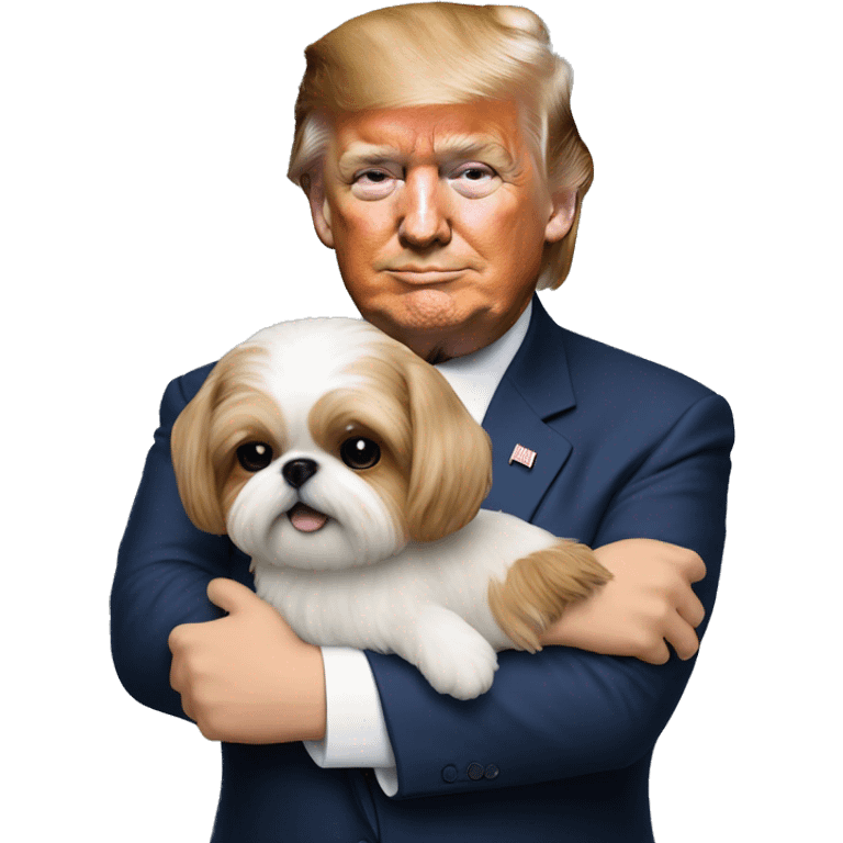 Donald trump holding a shih tzu dog in his arms emoji