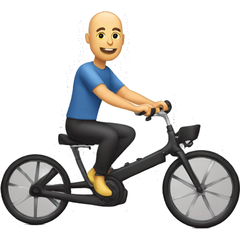 create a bald guy riding a 3 wheeled recumbent bike with 2 wheels at the front emoji