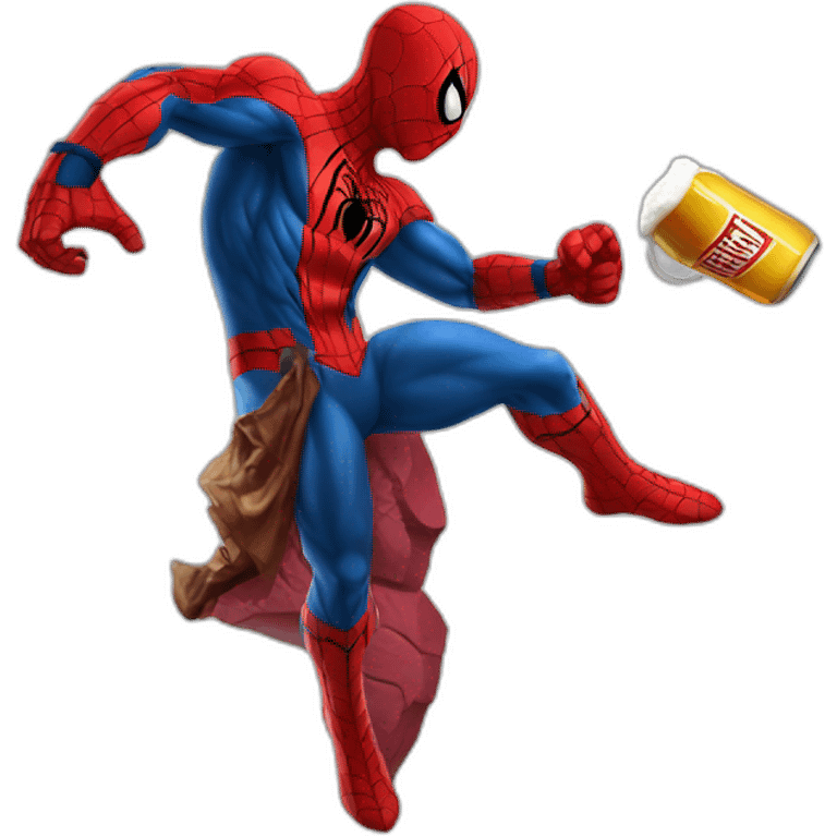 Spider man fight iron man with a beer emoji