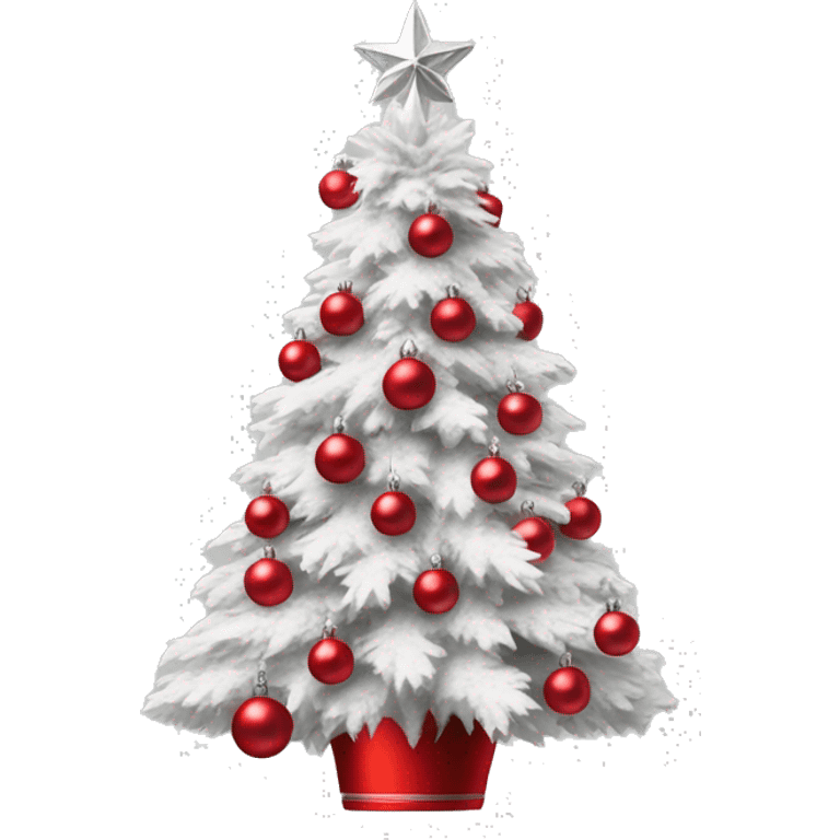 Perfect flocked Christmas tree with red and silver ornaments emoji