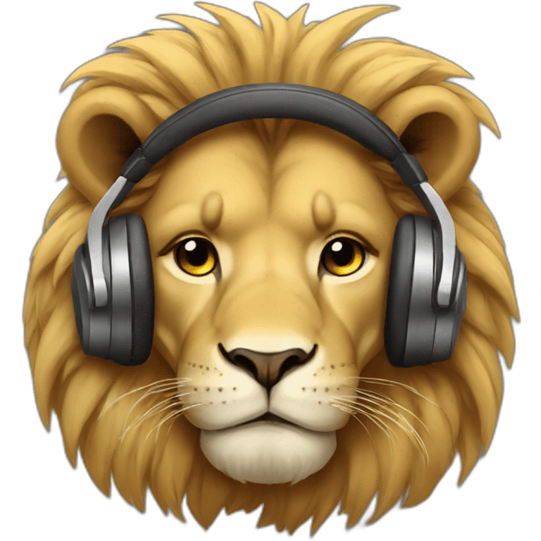 Sad lion wearing headphones emoji