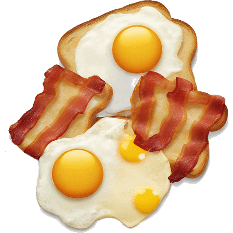 “Two fried eggs, crispy bacon, and buttered toast on a plate.” emoji