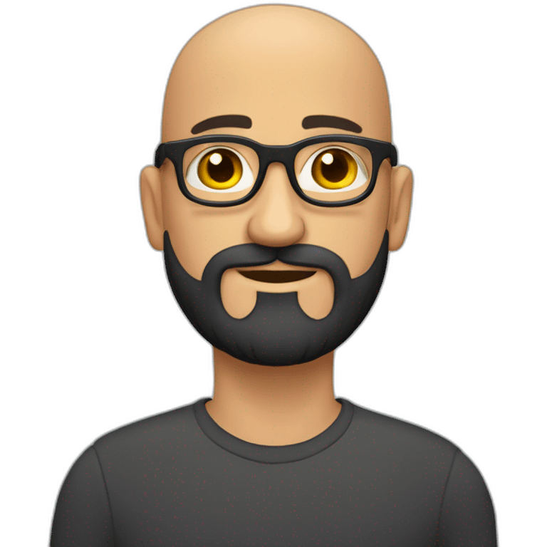 bald headed spanish guy chubby face full black beard and frameless round glasses emoji