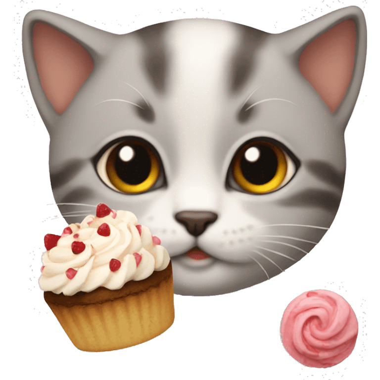 Kitten with cake on face emoji