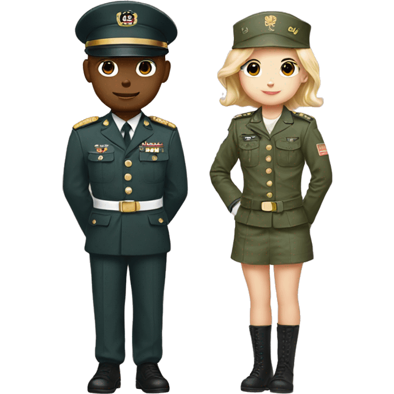 Hello kitty and boy friend kitty in military uniform emoji