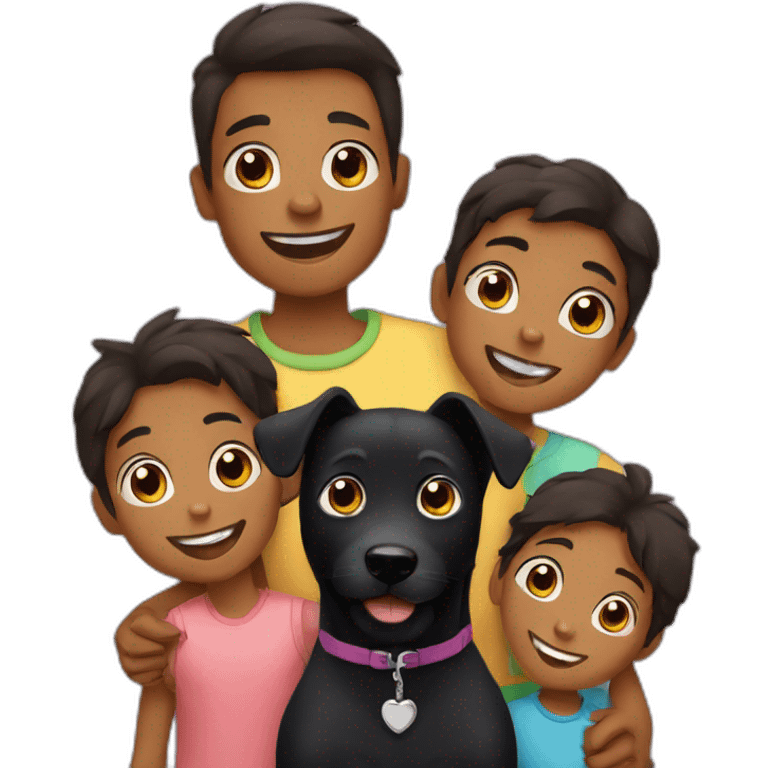 A black dog with his kids emoji