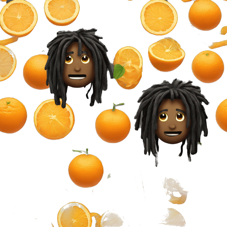 the fruit orange and the food spaghetti with dreads emoji