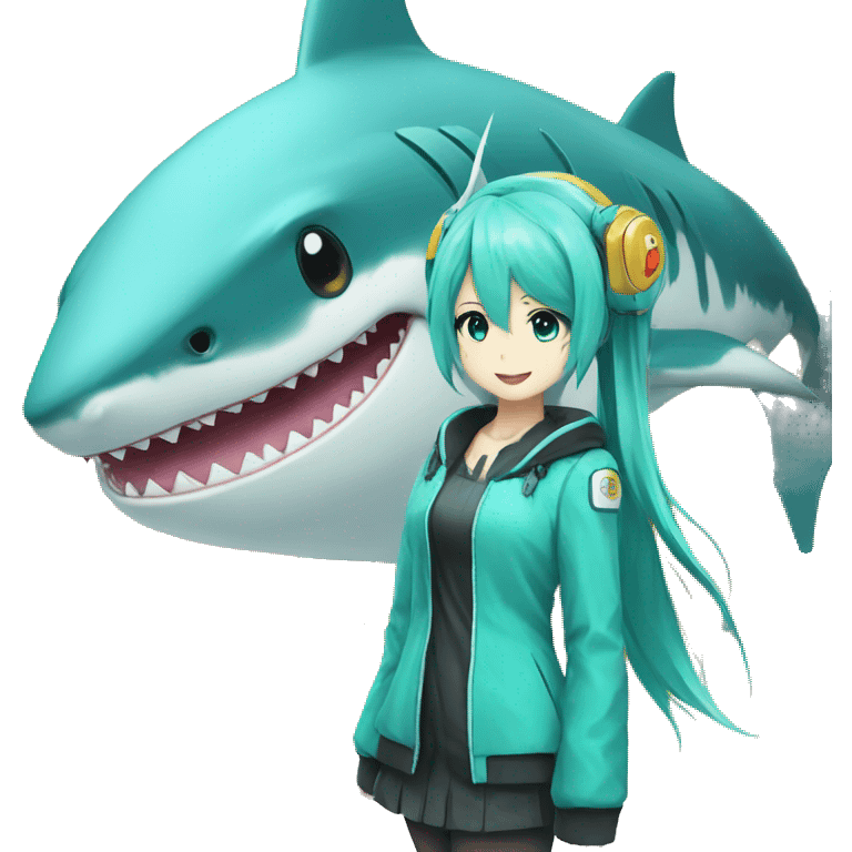 hatsune miku visiting a shark mascot  emoji