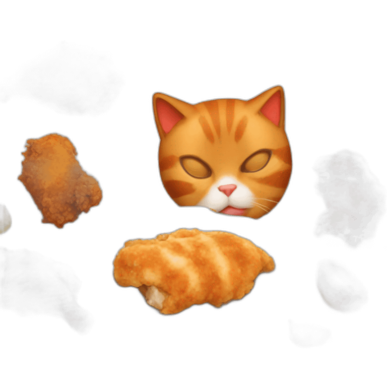 A black, orange and White cat eating a fried chicken  emoji