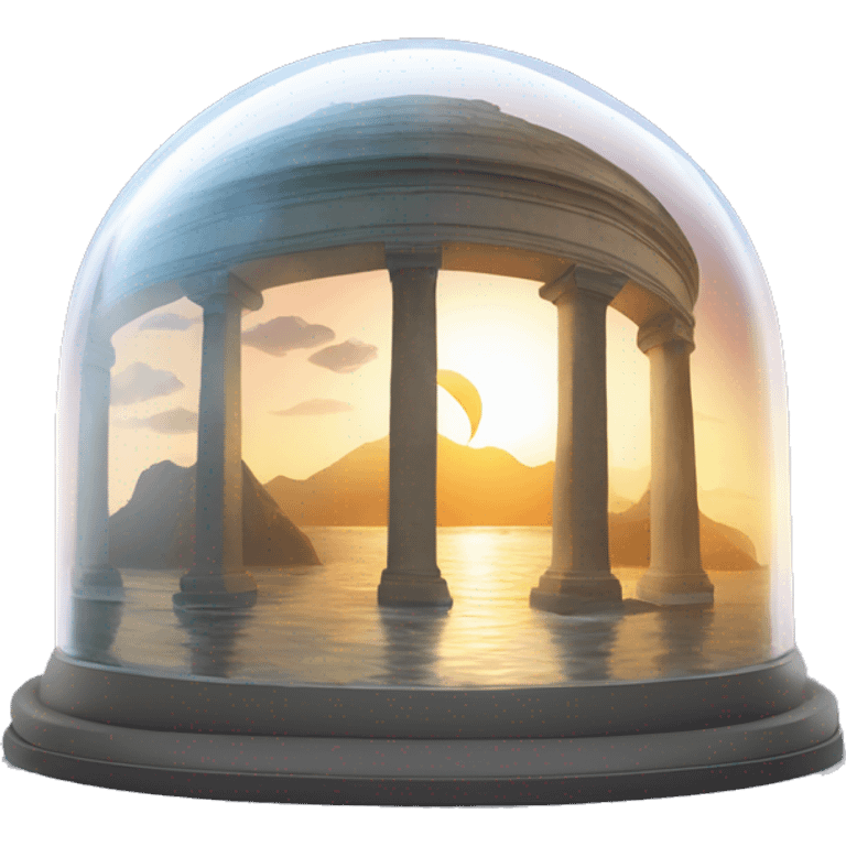 Semi-circular glass dome with the sun and moon inside and land and water on the bottom emoji