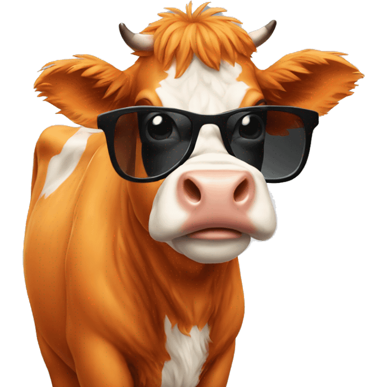 Fluffy orange cow with black glasses emoji