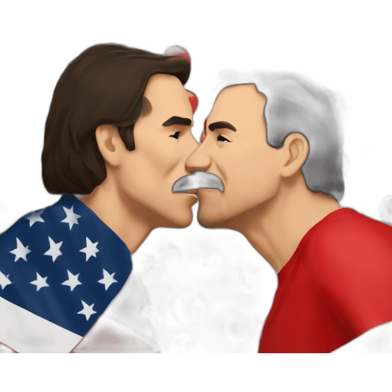 Pedro-sanchez-kiss-pablo-iglesias-with-communist-flag-in-background emoji