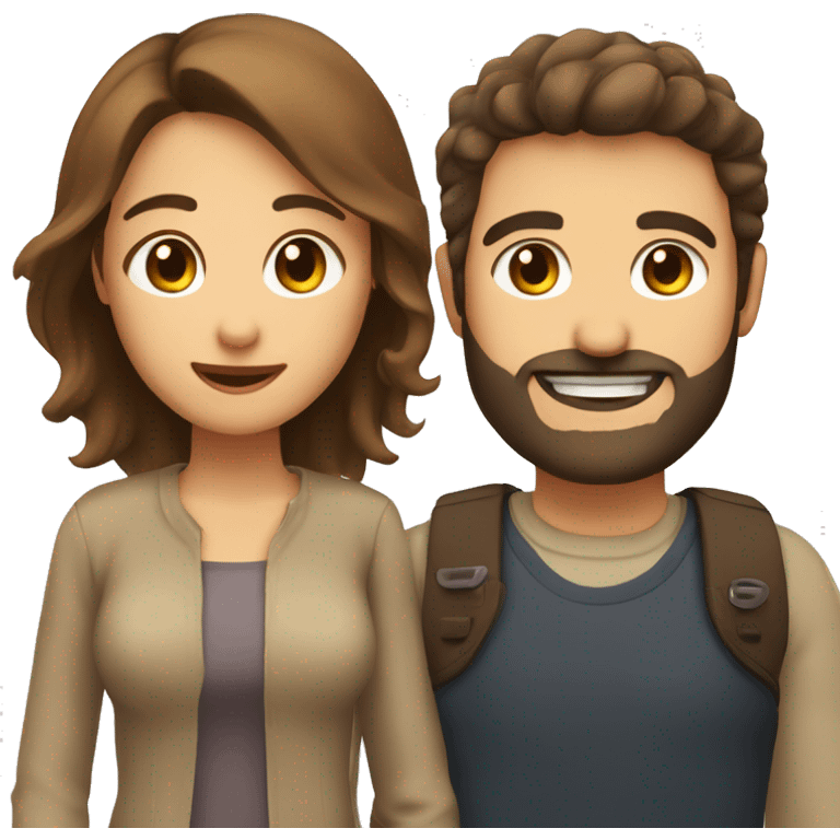 A couple a women with Brown hair and a mole above her lip and a man with a beard cute smile and brown hair  emoji