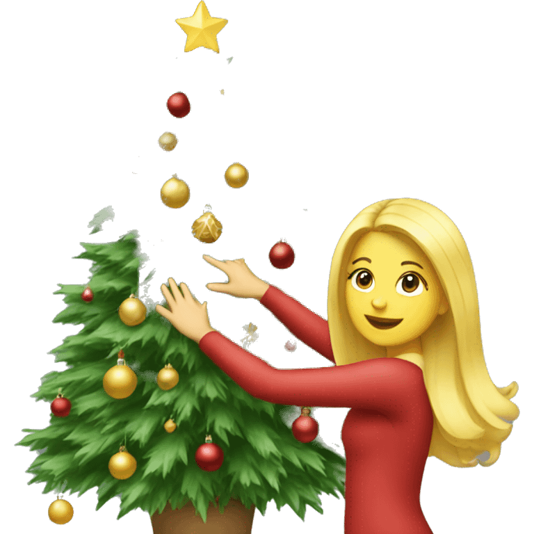 Blond Girl decorating a Christmas tree emoji