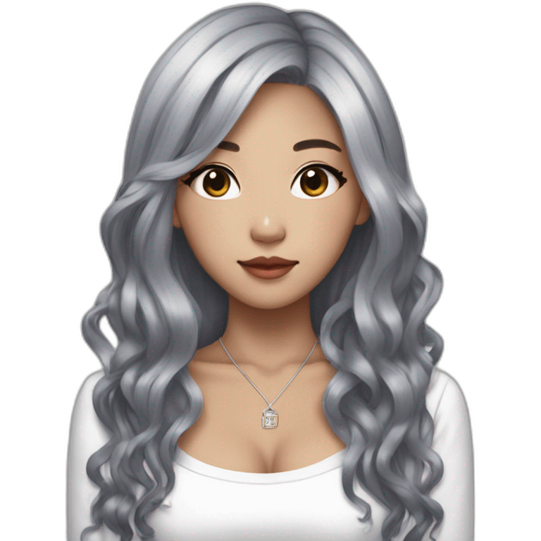 blasian girl, long grey hair, kpop idol, standing, pretty girl, very hot girl, korean american emoji