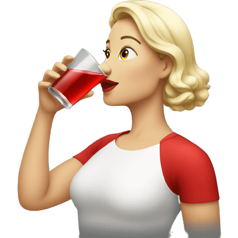 lady in red taking a drink emoji