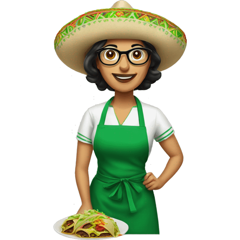 mexican lady green apron  with glasses cooking tacos emoji