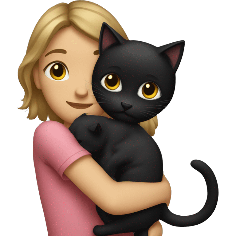 A girl hugging a  black cat emoji