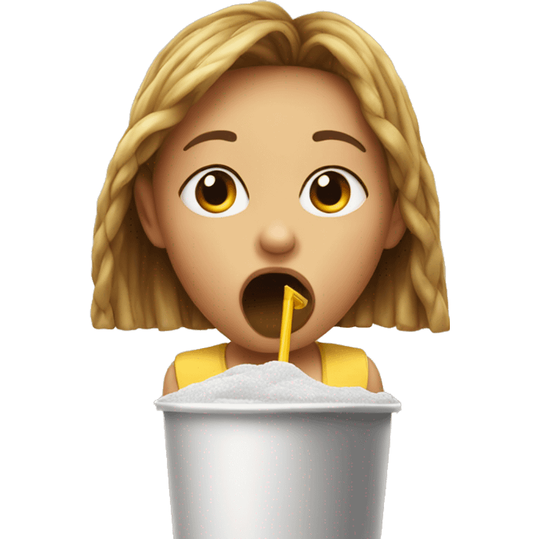 girl drinking from an extremely big straw, covering her whole mouth emoji