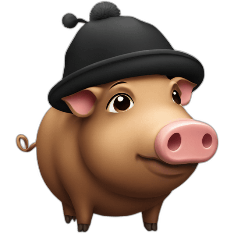 fullface sad brown boar pig with black winter hat emoji