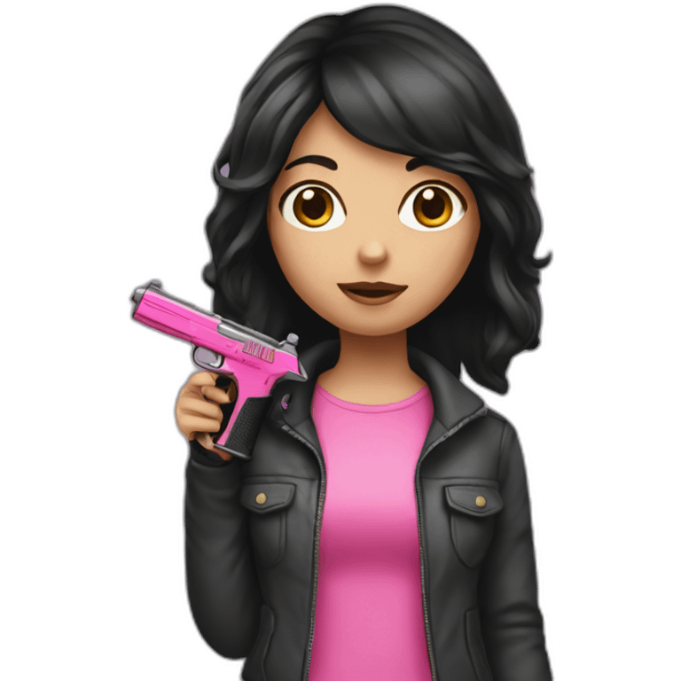 Dark hair girl holding a pink gun emoji